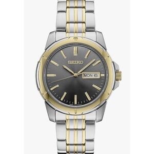 Seiko Men's Wristwatch Day/Date Luminous Two-Tone Stainless Steel Gray Dial